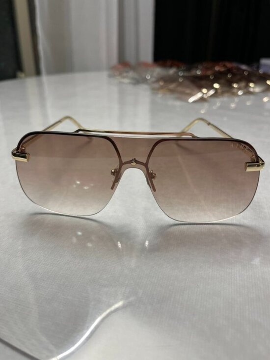 AIRE Venatici Bright Gold Rimless Aviator Sunglasses Gradient Lens NWOT